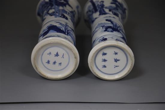 A pair of Chinese blue and white beaker vases, Gu, Kangxi period, H. 24cm